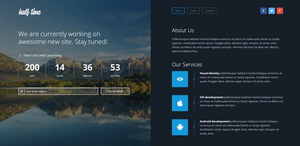 HalfTime Responsive Coming Soon Template