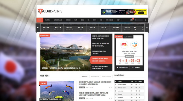 Club Sports - Events and Sports News Theme