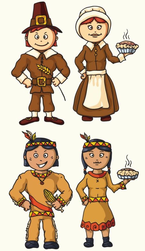Happy Pilgrims and Indians Characters