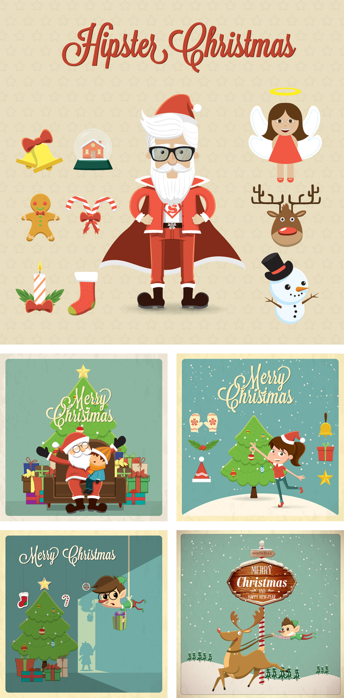 christmas hipster illustrations