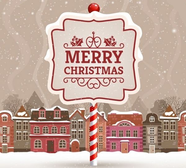 Merry Christmas Card with Urban Landscape