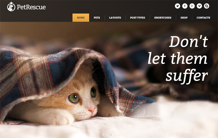 pet rescue animals & charity wordpress theme