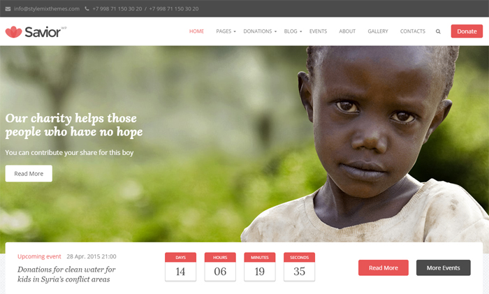 savior charity & donations wordpress theme